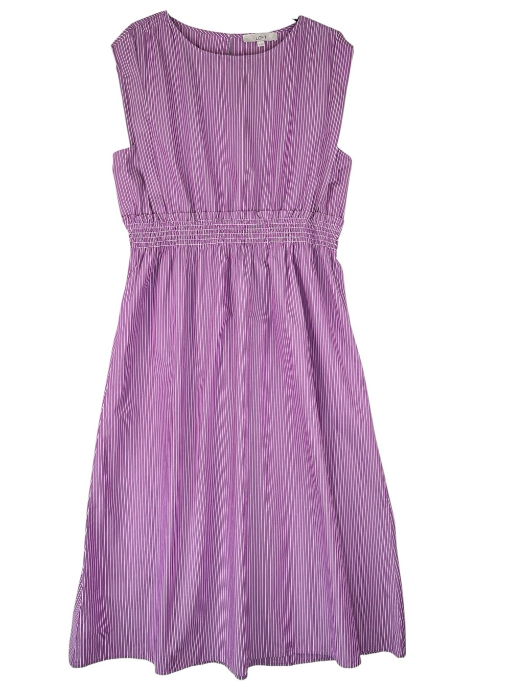 Loft Striped Poplin Midi Dress XL Lavender Purple Cotton Casual Boat Neck Preppy - Picture 3 of 13
